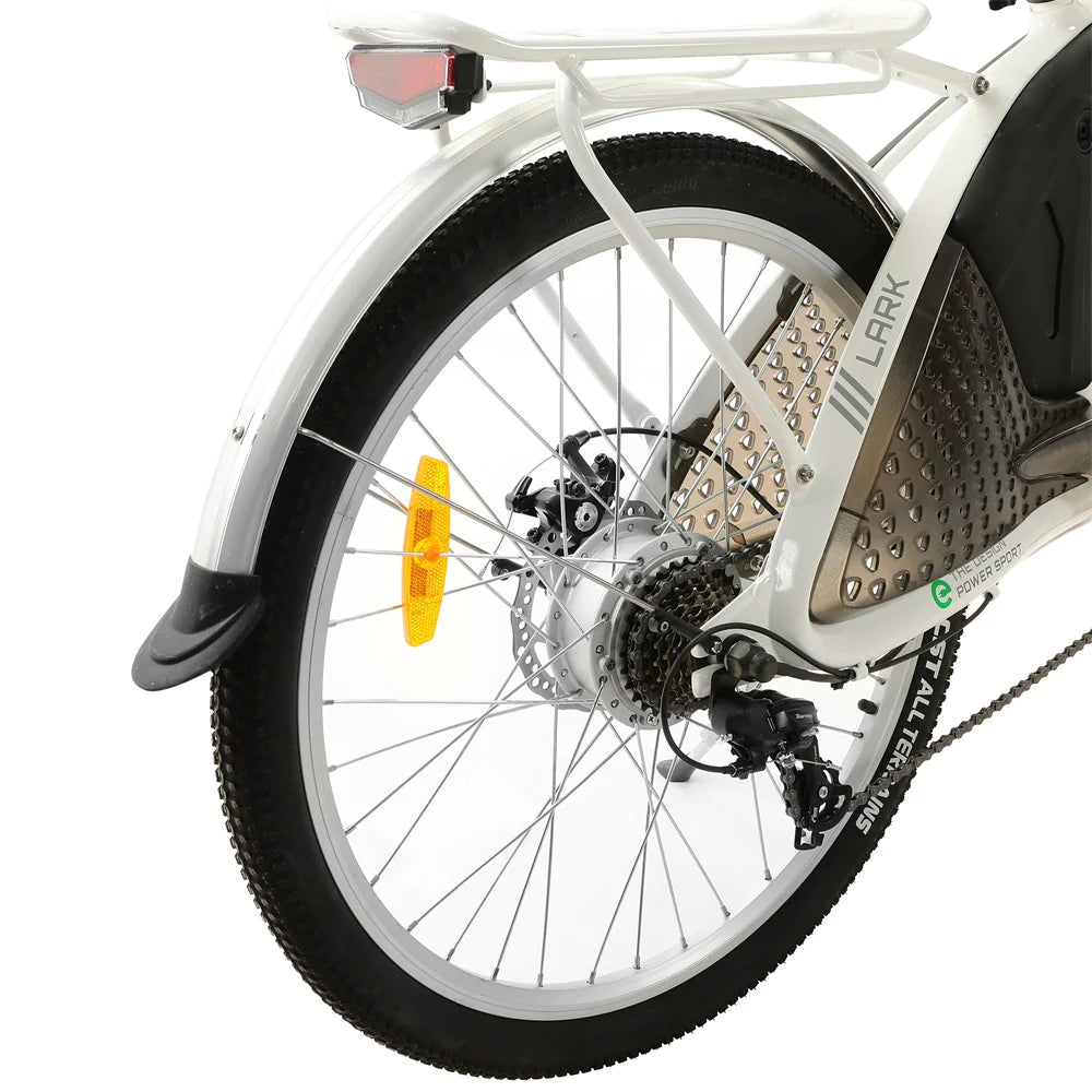 Ecotric White Lark Electric City Bike For Women with basket and rear rack, 26 Inch Top Speed 25MPH
