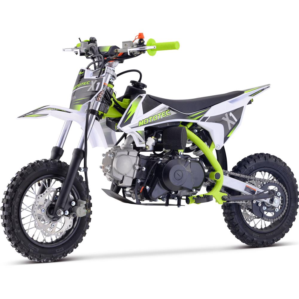 MotoTec X1 110cc 4-Stroke Gas Dirt Bike Green, Top Speed - 37MPH