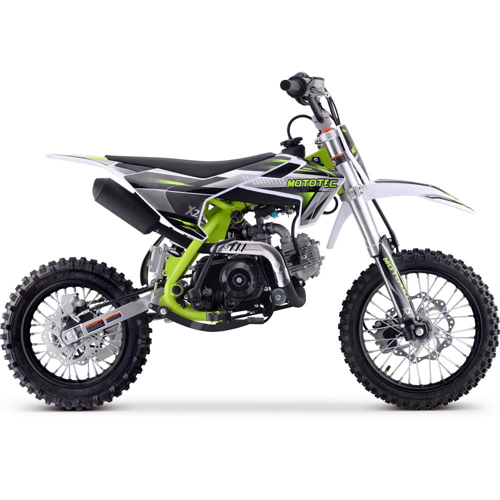 MotoTec X2 110cc 4-Stroke Gas Dirt Bike Green, 41 MPH