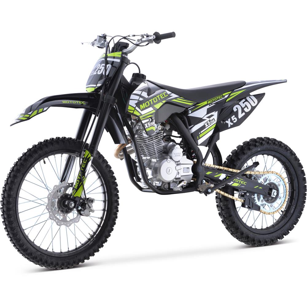 MotoTec X5 250cc 4-Stroke Gas Dirt Bike Black, Top Speed: 62 mph (with adjustable speed limiter)