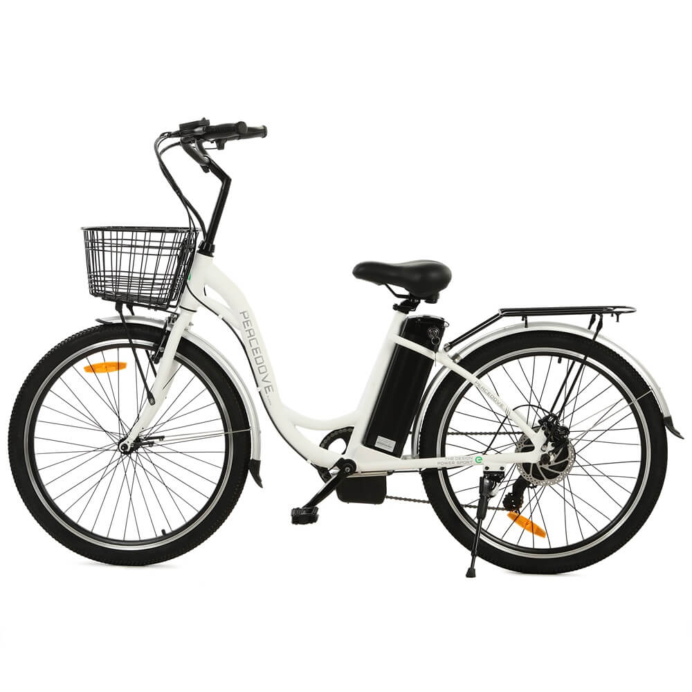 Ecotric 26 Inch Peacedove electric city bike with basket and rear rack, Top Speed 25MPH