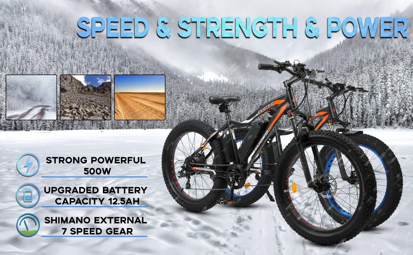 UL Certified-Ecotric Rocket Fat Tire Beach Snow Electric Bike, Top Speed: 25 MPH
