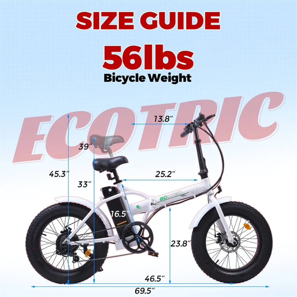 UL Certified-Ecotric 20inch Fat Tire Portable and Folding Electric Bike, Top Speed: 25 MPH